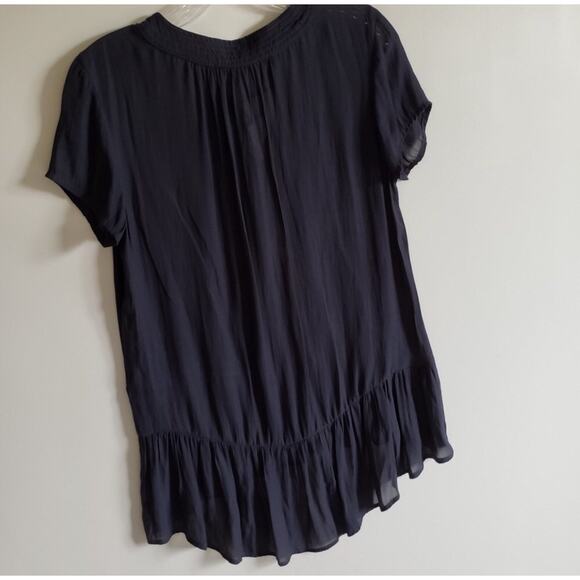 NWT Ro & De Navy Ruffle Tie Neck Top - Picture 5 of 6